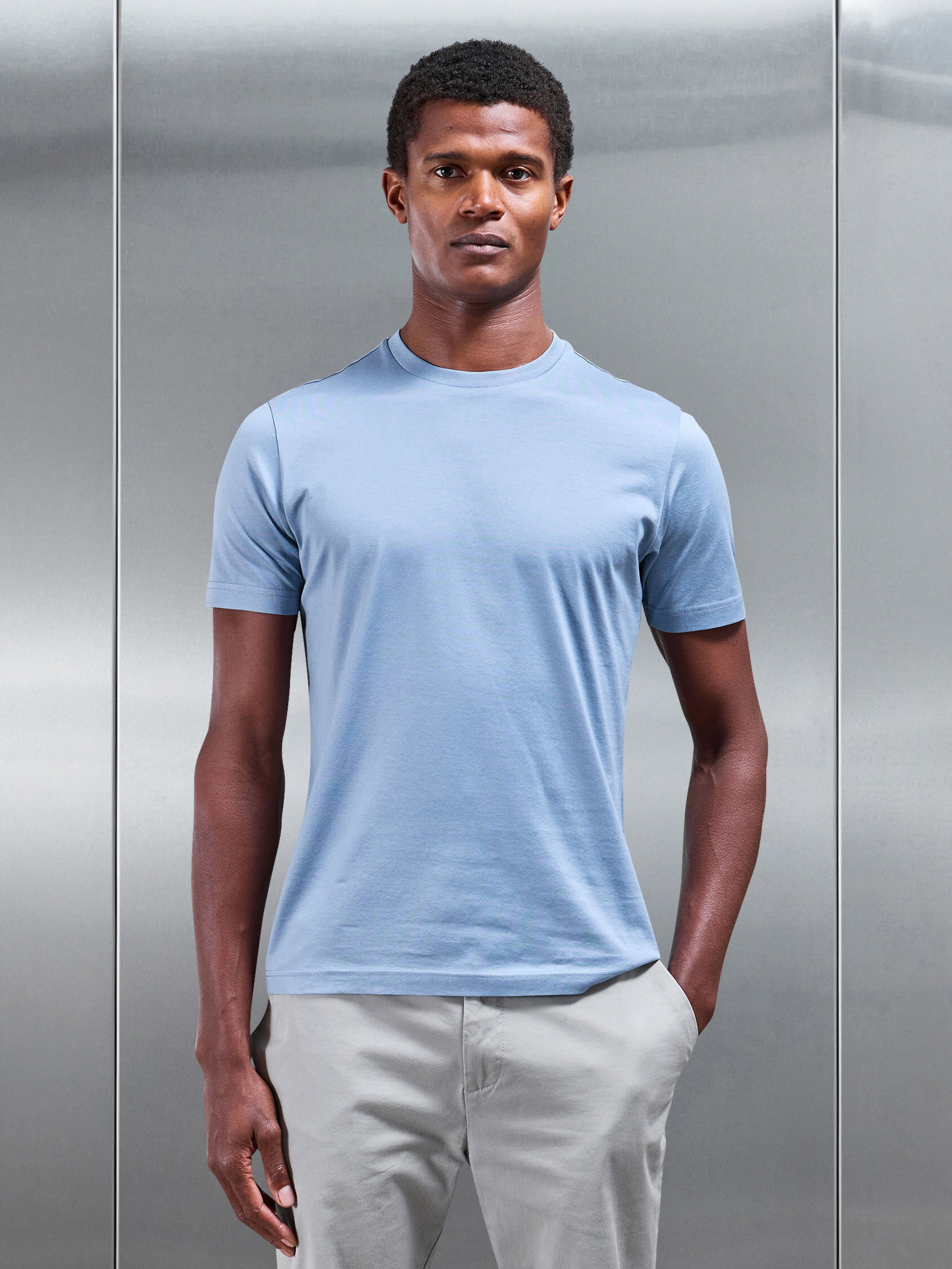 Mercerised Cotton T-Shirt in Light Blue