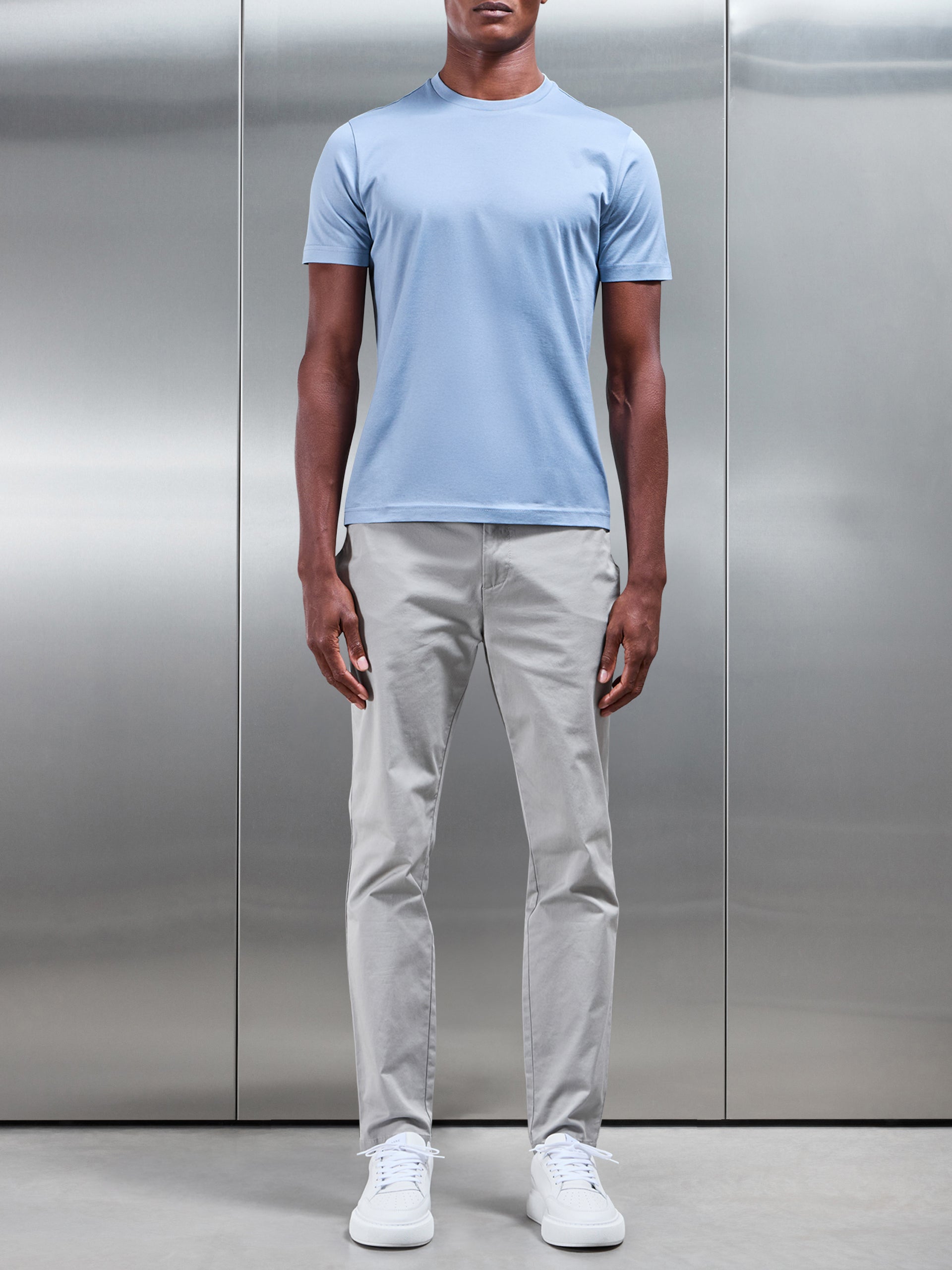 Mercerised Cotton T-Shirt in Light Blue