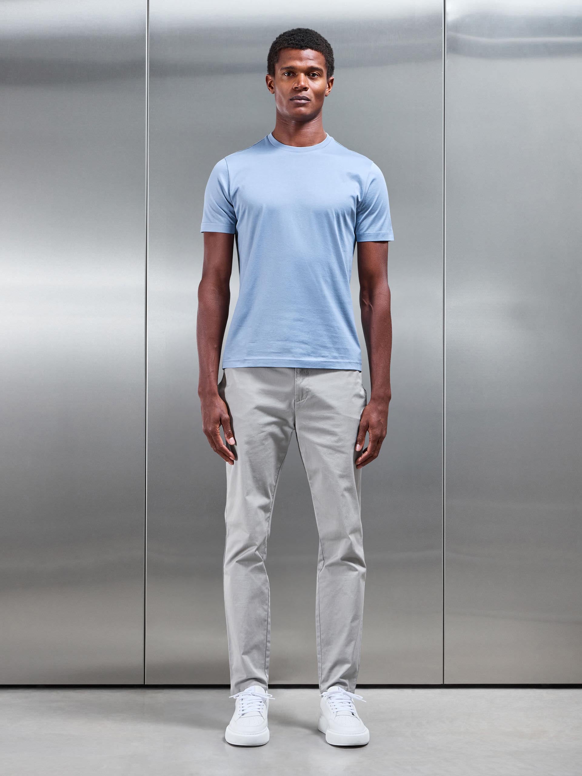 Mercerised Cotton T-Shirt in Light Blue