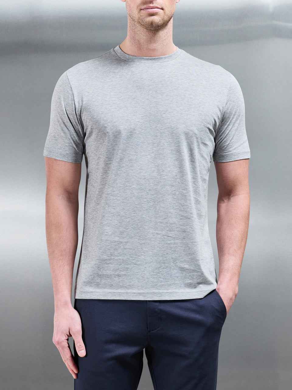 Mercerised Cotton T-Shirt in Marl Grey