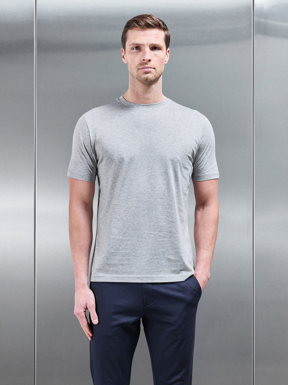 Mercerised Cotton T-Shirt in Marl Grey