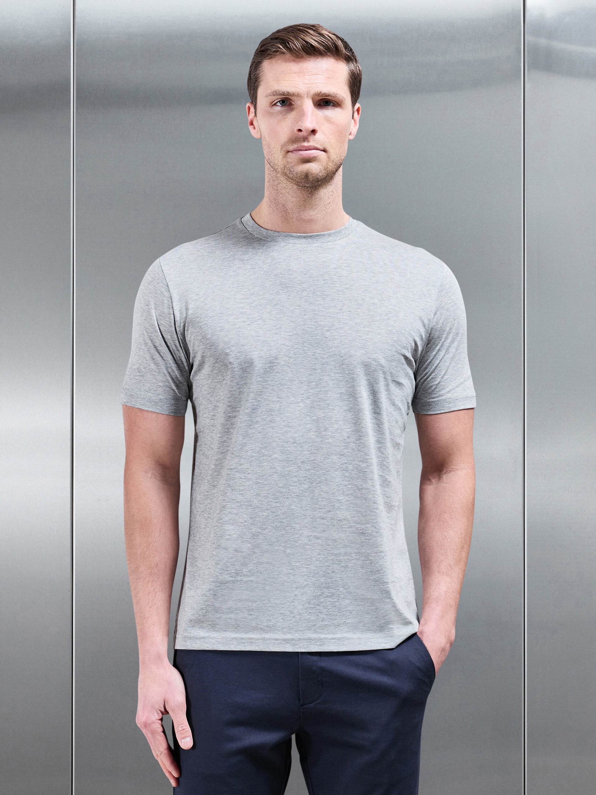 Mercerised Cotton T-Shirt in Marl Grey
