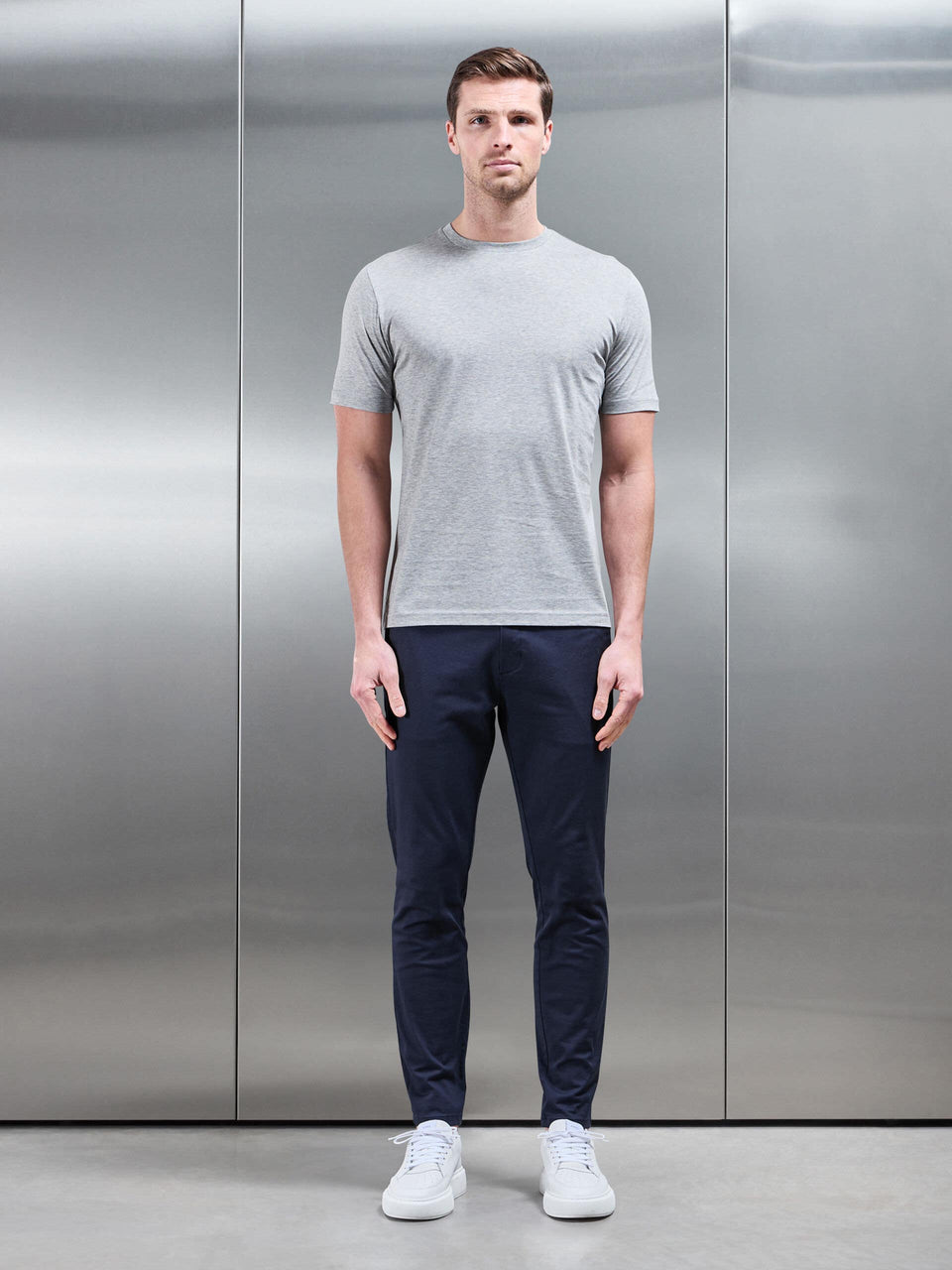 Mercerised Cotton T-Shirt in Marl Grey