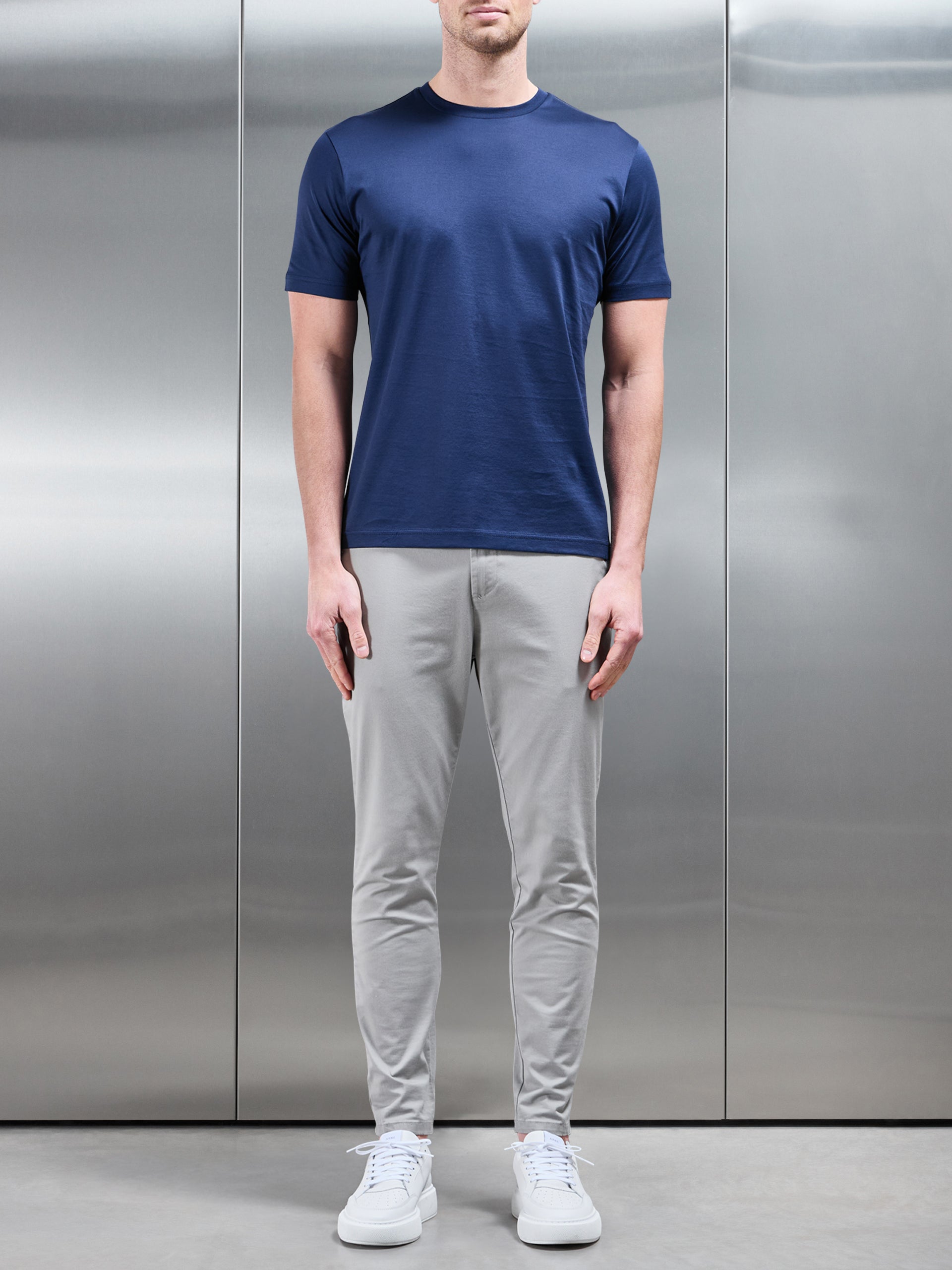 Mercerised Cotton T-Shirt in Navy