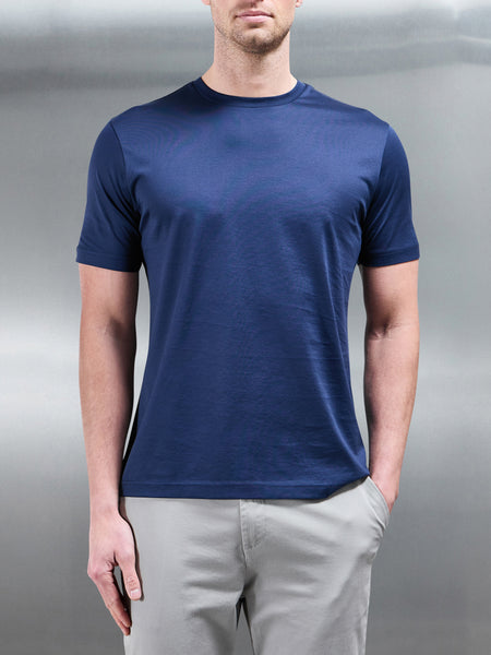 Mercerised Cotton T-Shirt in Navy