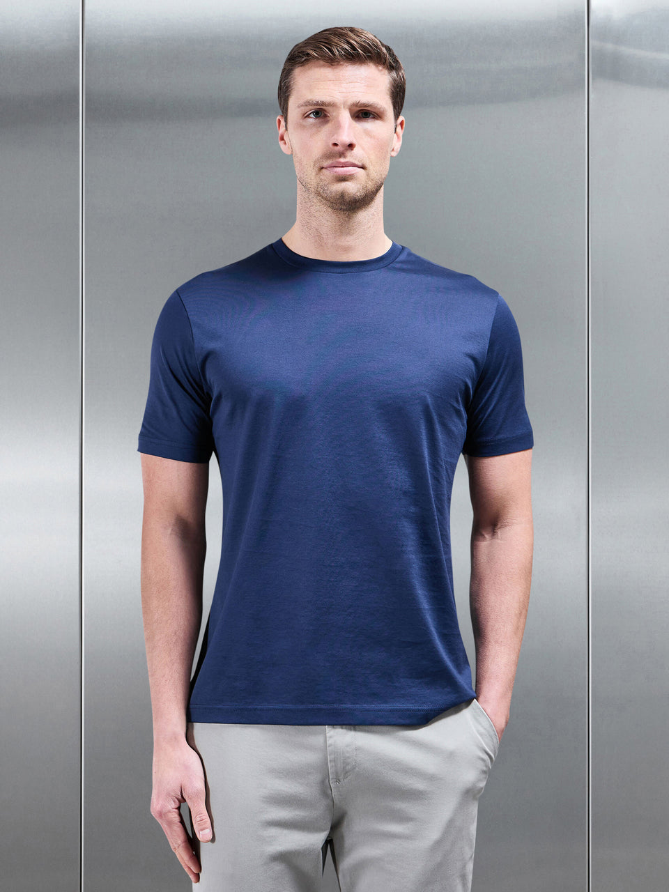 Mercerised Cotton T-Shirt in Navy