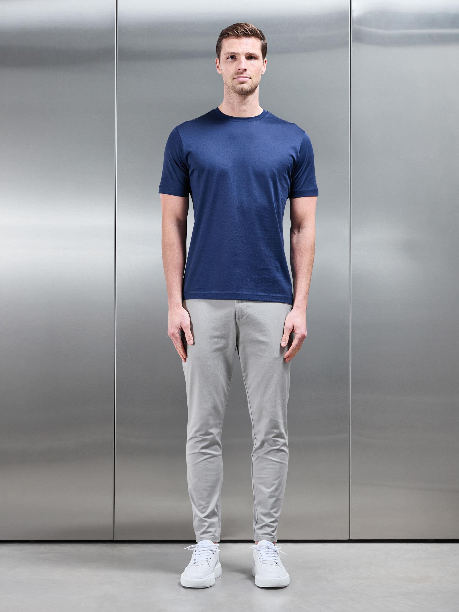 Mercerised Cotton T-Shirt in Navy