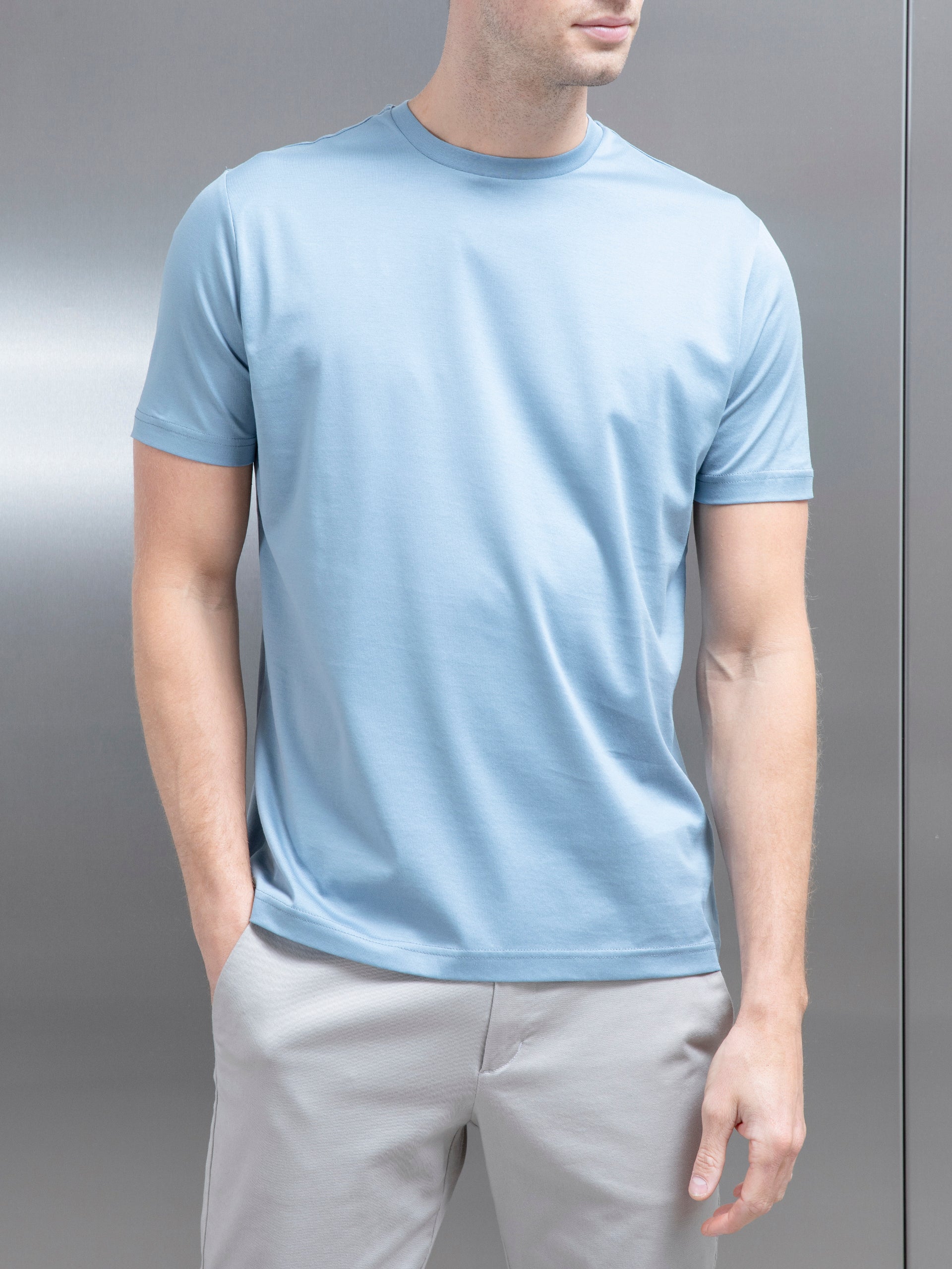 Mercerised Cotton T shirt in Light Blue ARNE