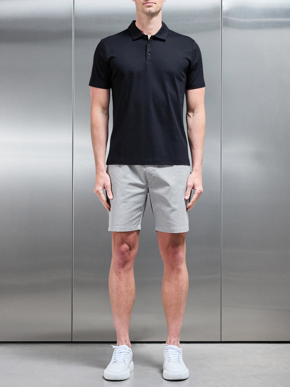 Mercerised Interlock Button Polo Shirt in Black