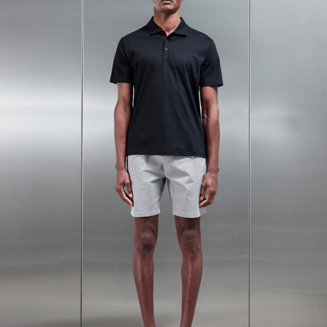 Mercerised Interlock Button Polo Shirt in Black