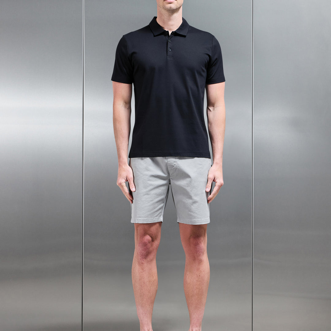 Mercerised Interlock Button Polo Shirt in Black