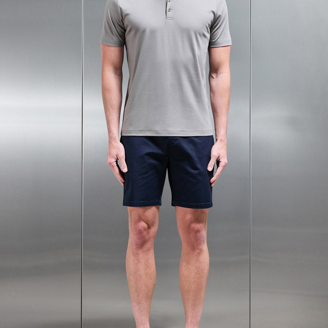 Mercerised Interlock Button Polo Shirt in Dark Stone