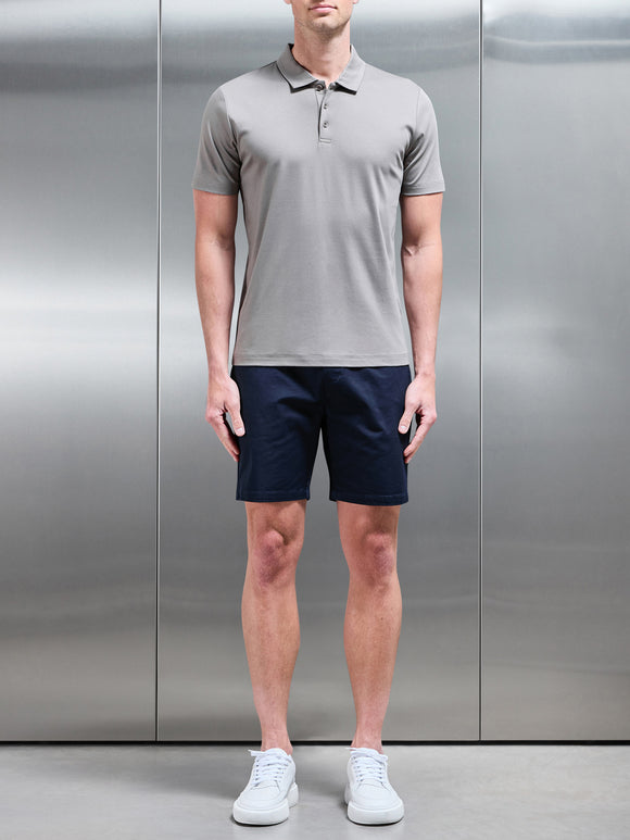 Mercerised Interlock Button Polo Shirt in Dark Stone