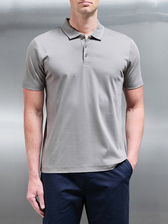 Mercerised Interlock Button Polo Shirt in Dark Stone