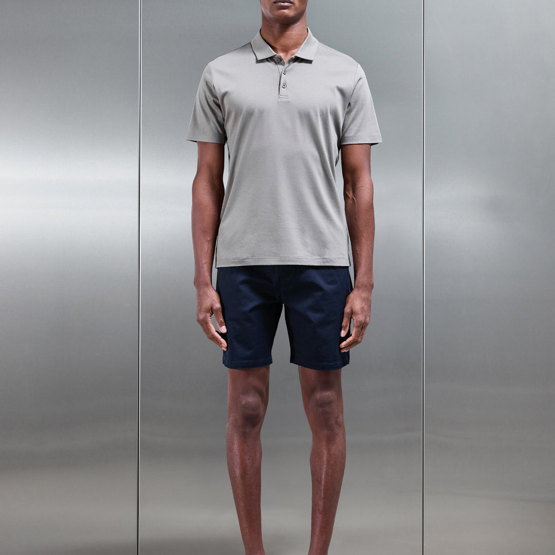 Mercerised Interlock Button Polo Shirt in Dark Stone