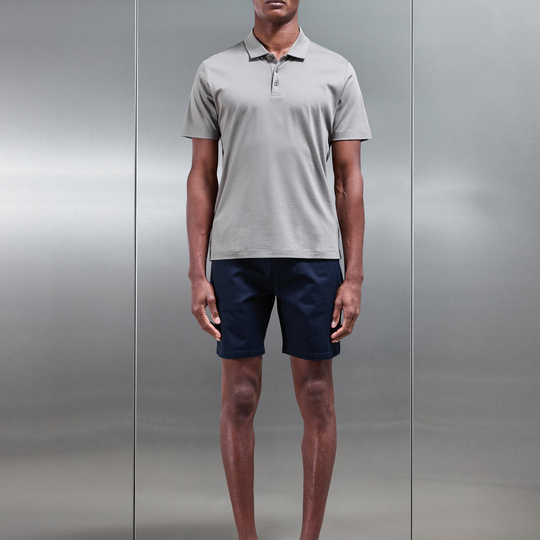 Mercerised Interlock Button Polo Shirt in Dark Stone