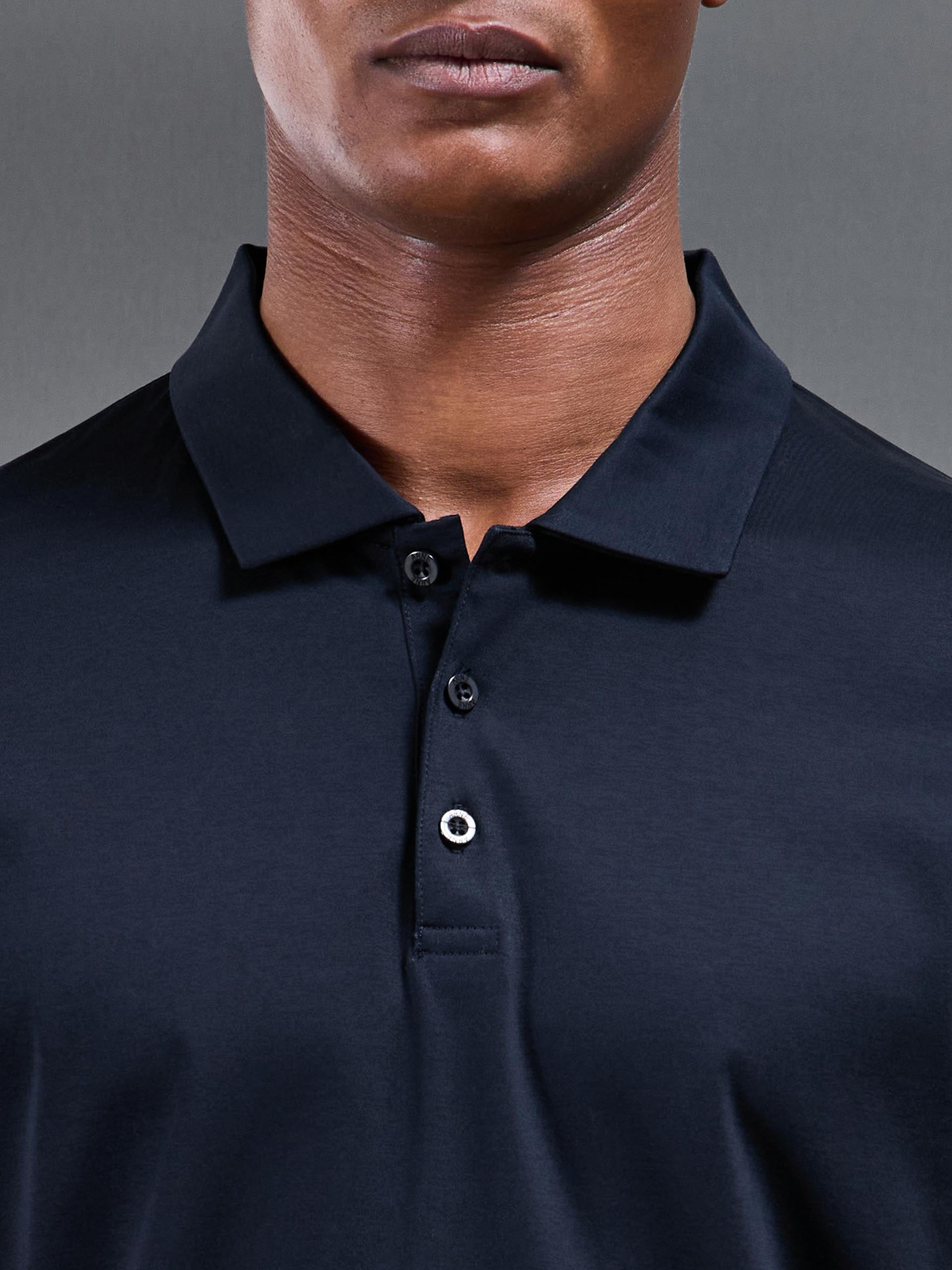 Mercerised Interlock Button Polo Shirt in Navy