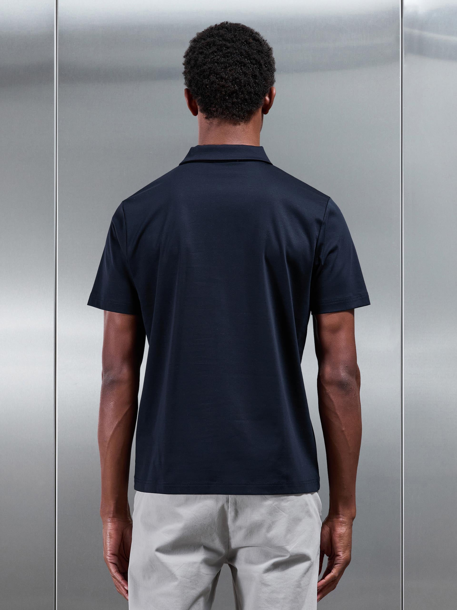 Mercerised Interlock Button Polo Shirt in Navy