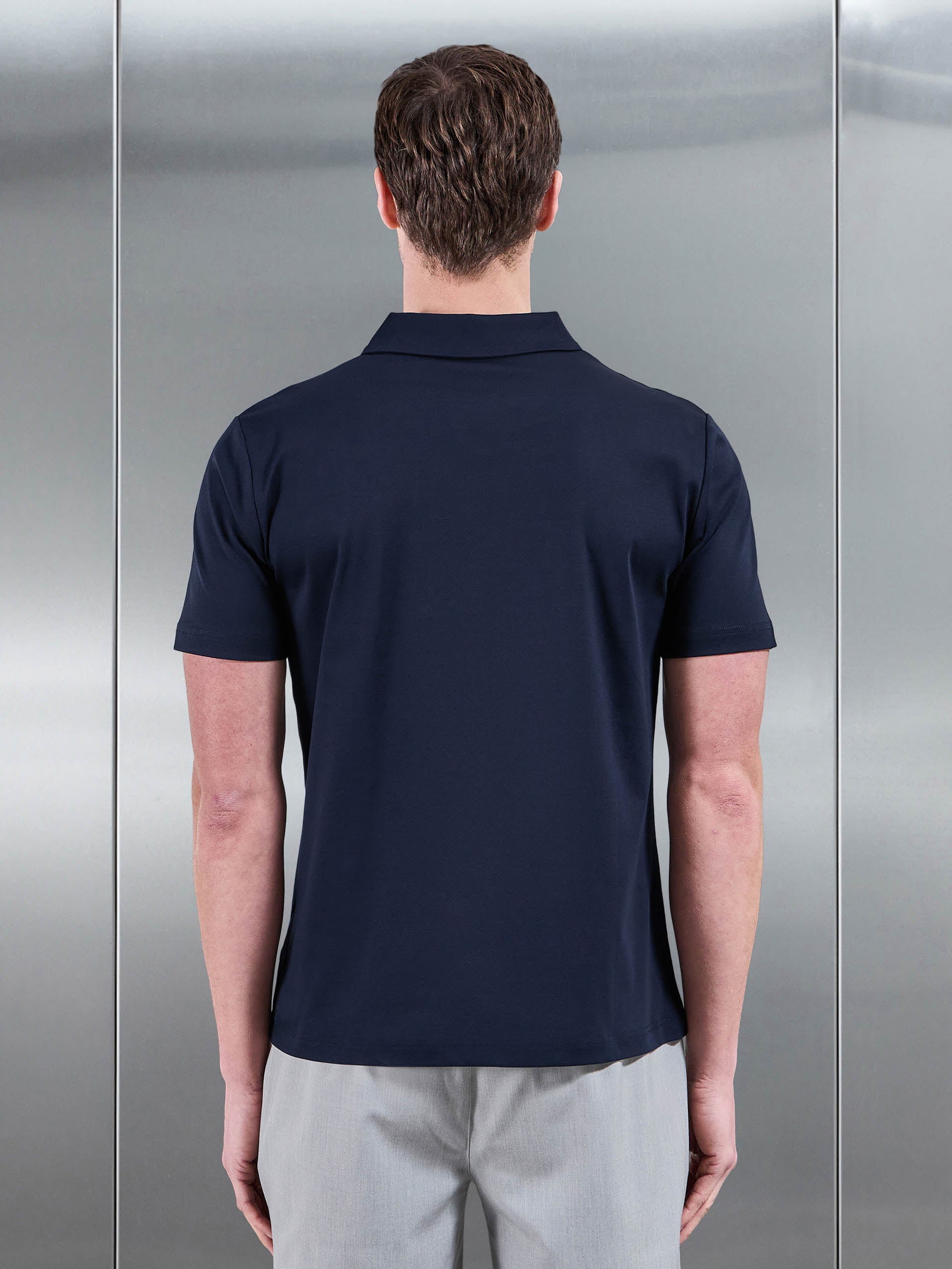 Mercerised Interlock Button Polo Shirt in Navy