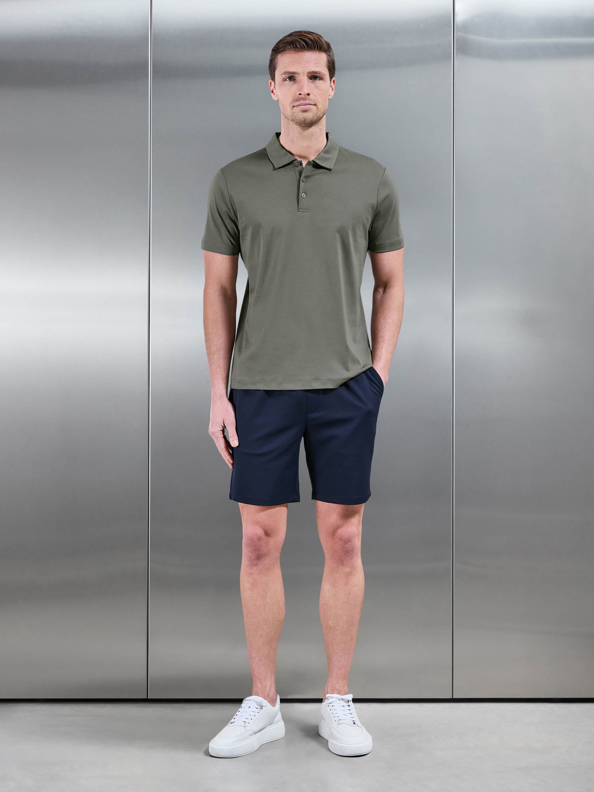 Mercerised Interlock Button Polo Shirt in Sage
