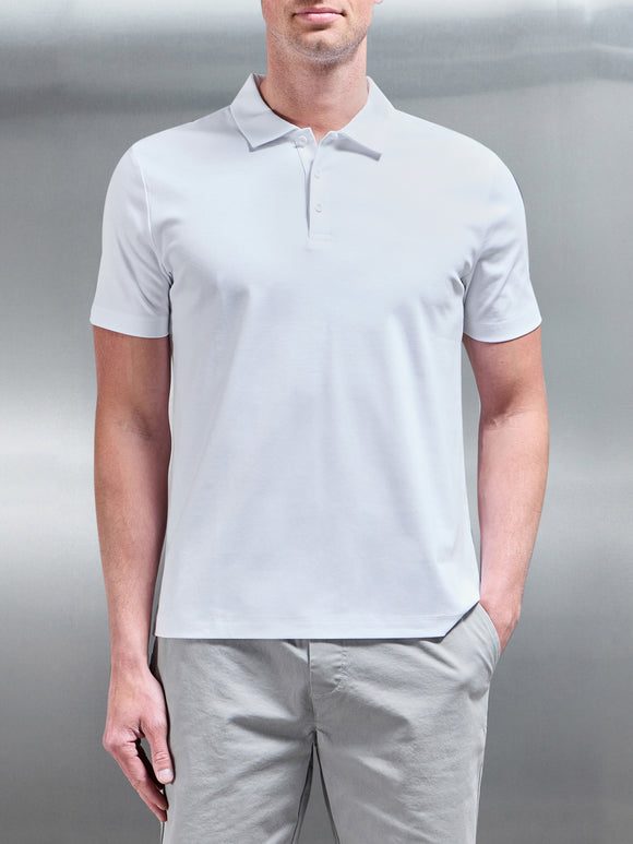Mercerised Interlock Button Polo Shirt in White