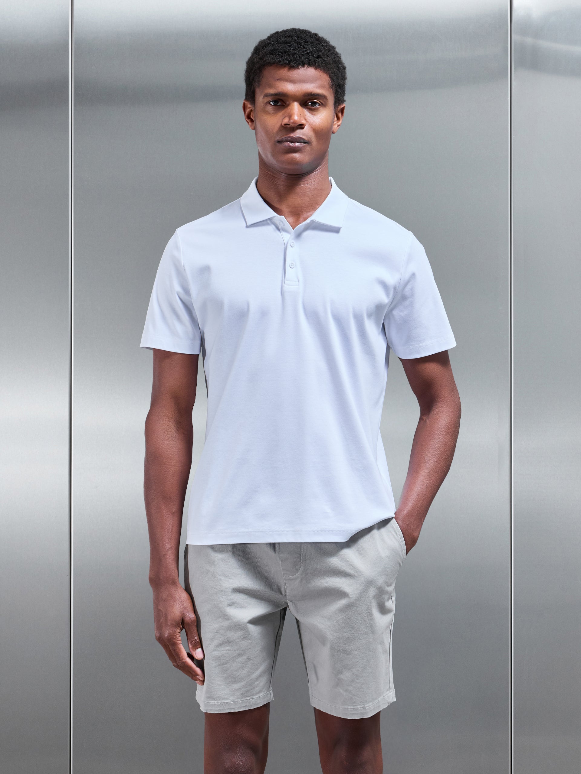 Mercerised Interlock Button Polo Shirt in White