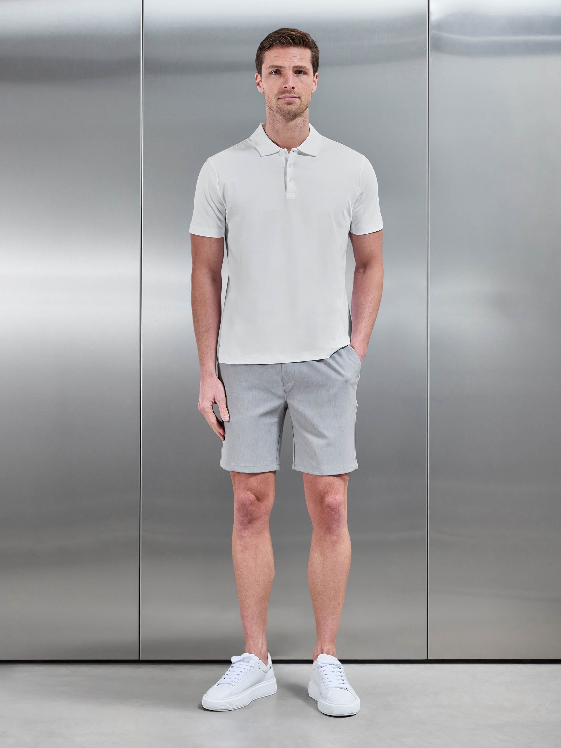 Mercerised Interlock Button Polo Shirt in White