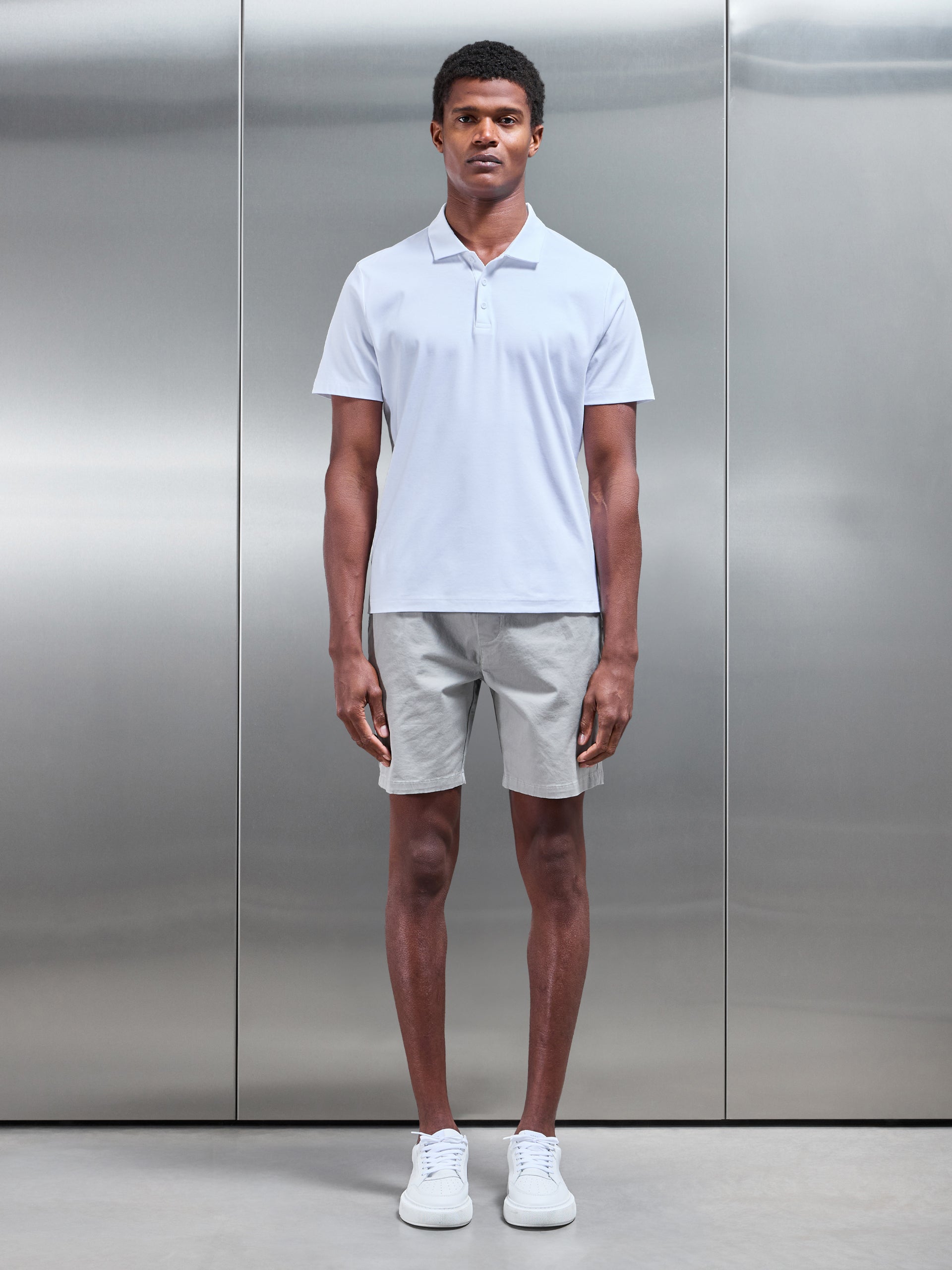 Mercerised Interlock Button Polo Shirt in White