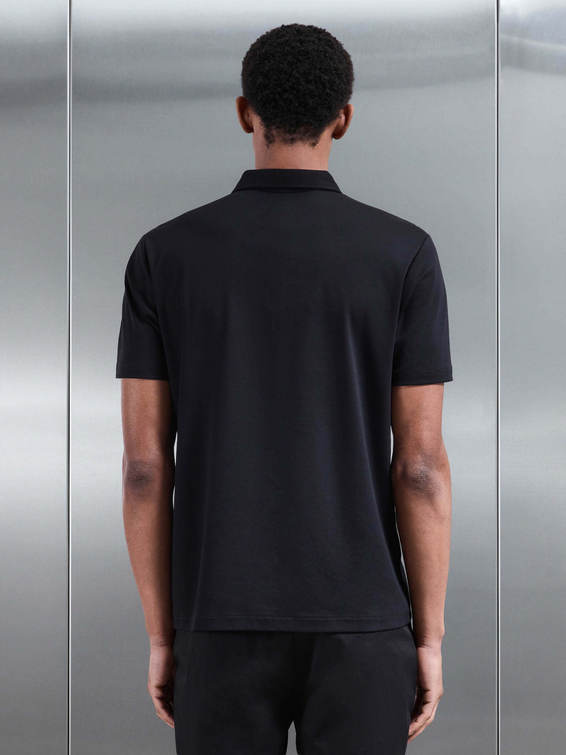 Mercerised Interlock Button Through Shirt in Black