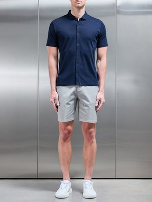Mercerised Interlock Button Through Shirt in Navy