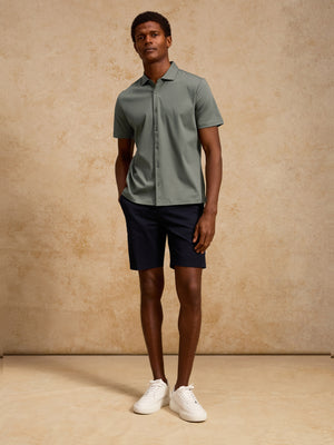Mercerised Interlock Button Through Shirt in Sage
