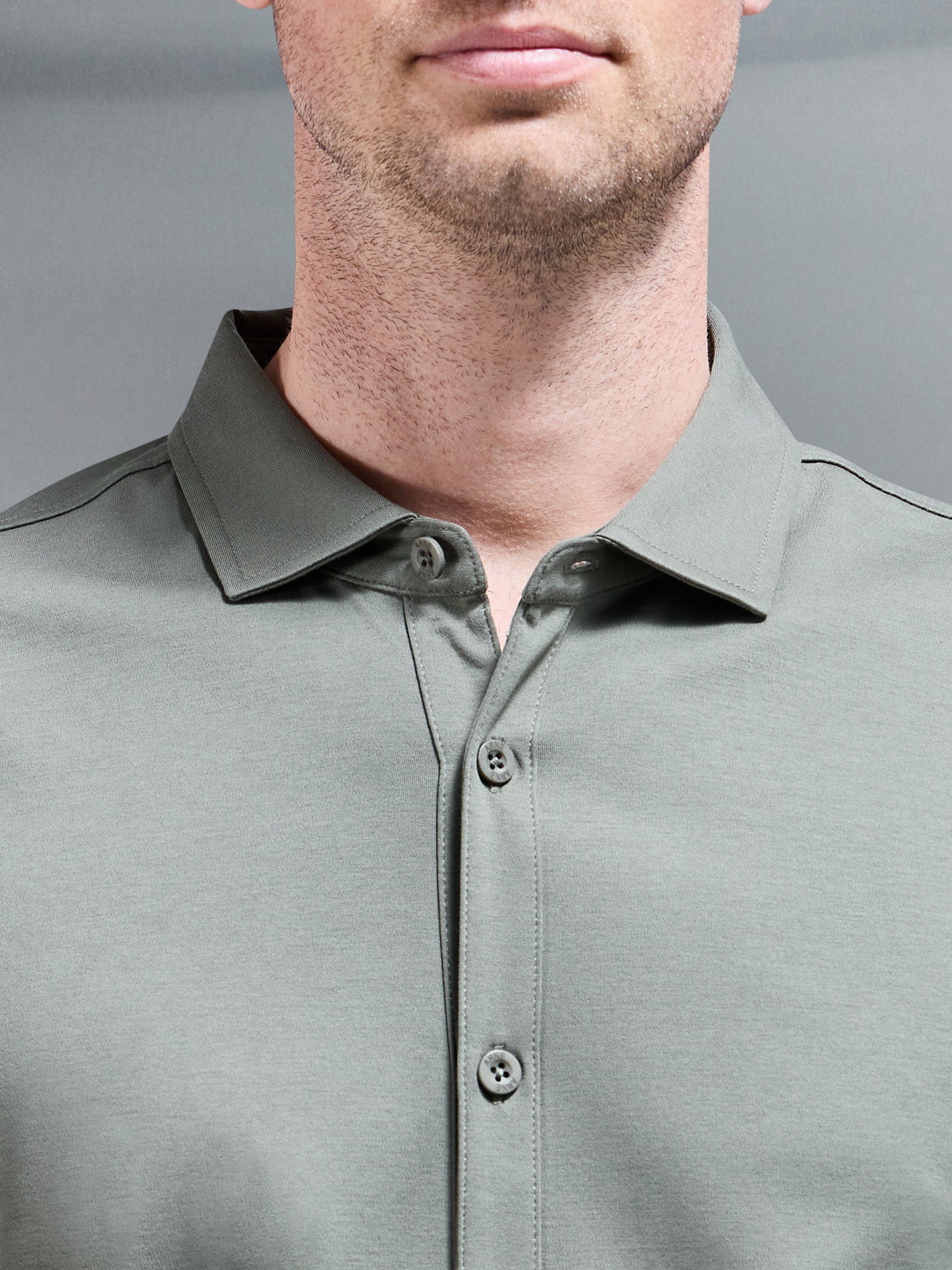 Mercerised Interlock Button Through Shirt in Sage