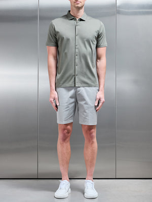 Mercerised Interlock Button Through Shirt in Sage