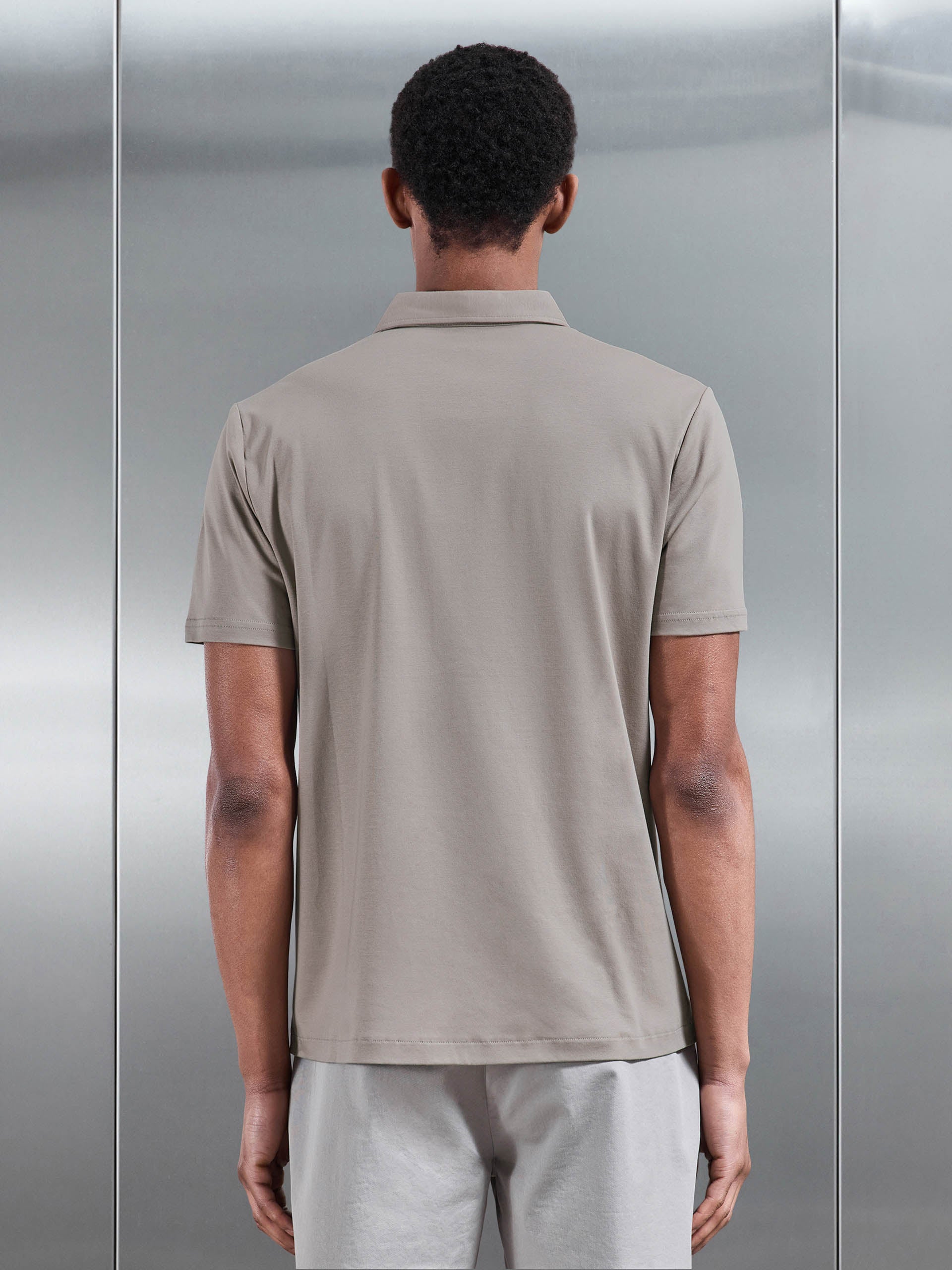 Mercerised Interlock Button Through Shirt in Taupe