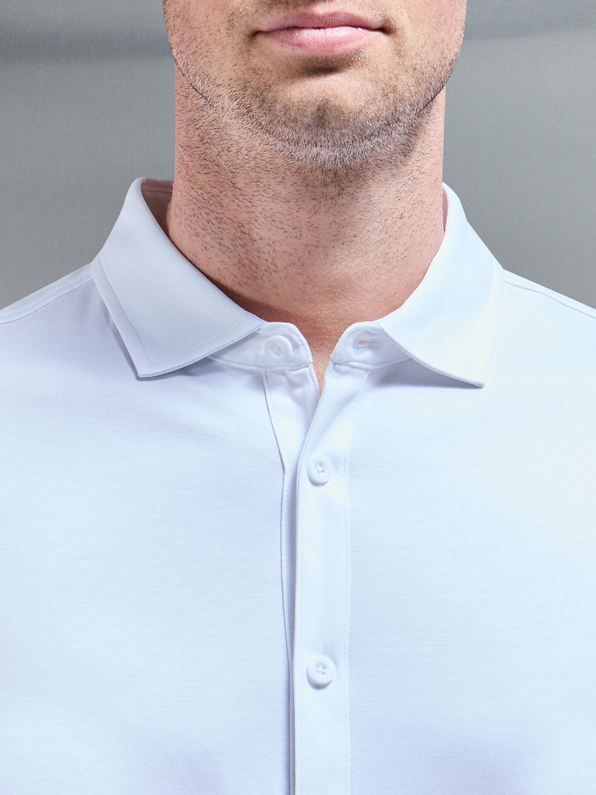 Mercerised Interlock Button Through Shirt in White