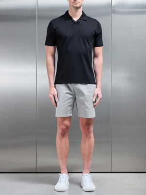 Mercerised Interlock Revere Collar Polo Shirt in Black