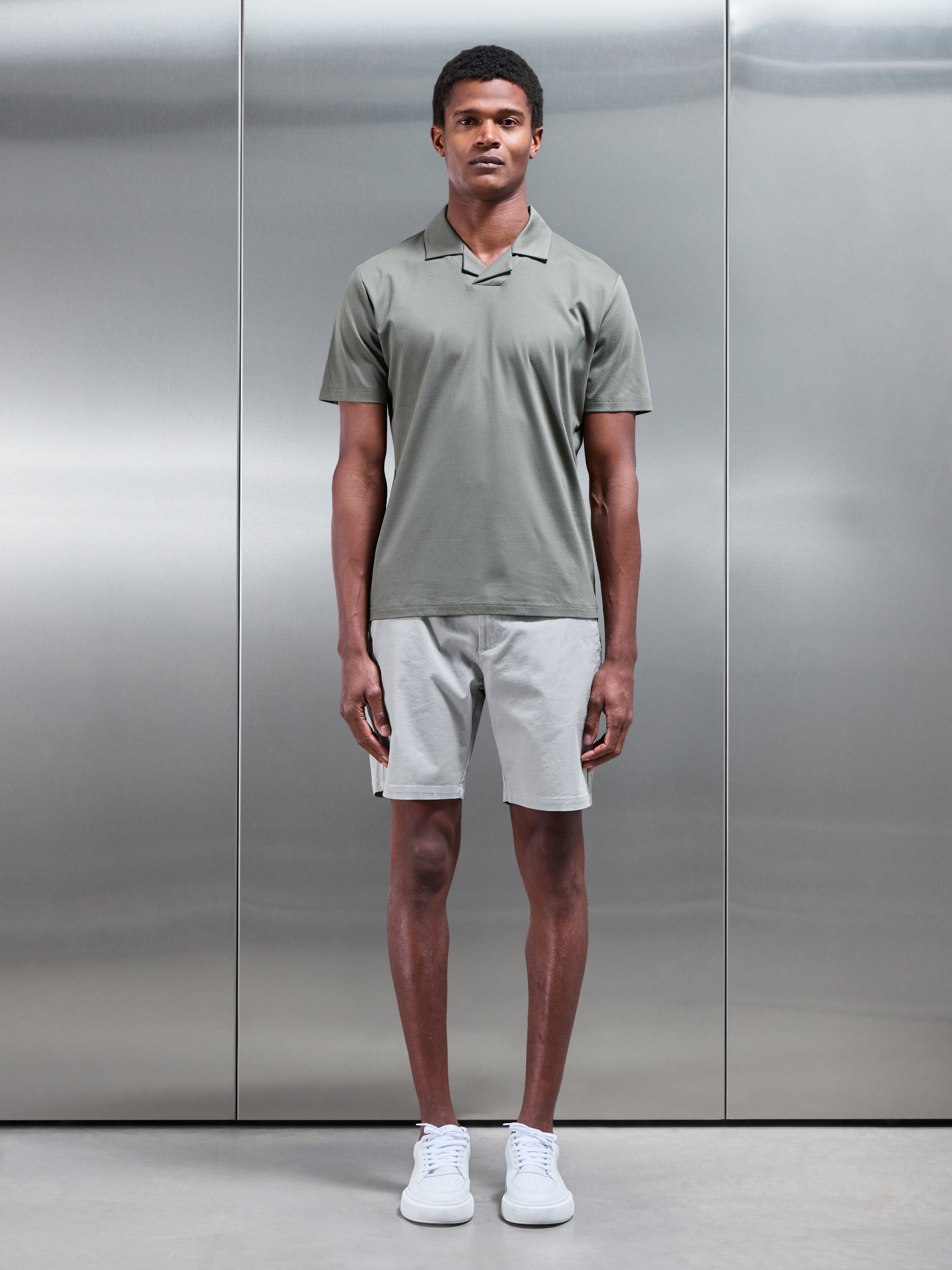 Mercerised Interlock Revere Collar Polo Shirt in Sage