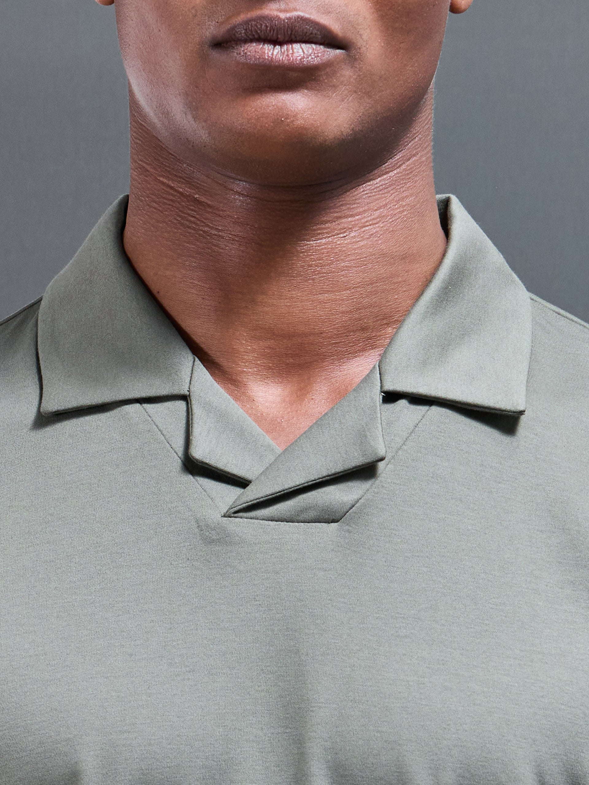 Mercerised Interlock Revere Collar Polo Shirt in Sage
