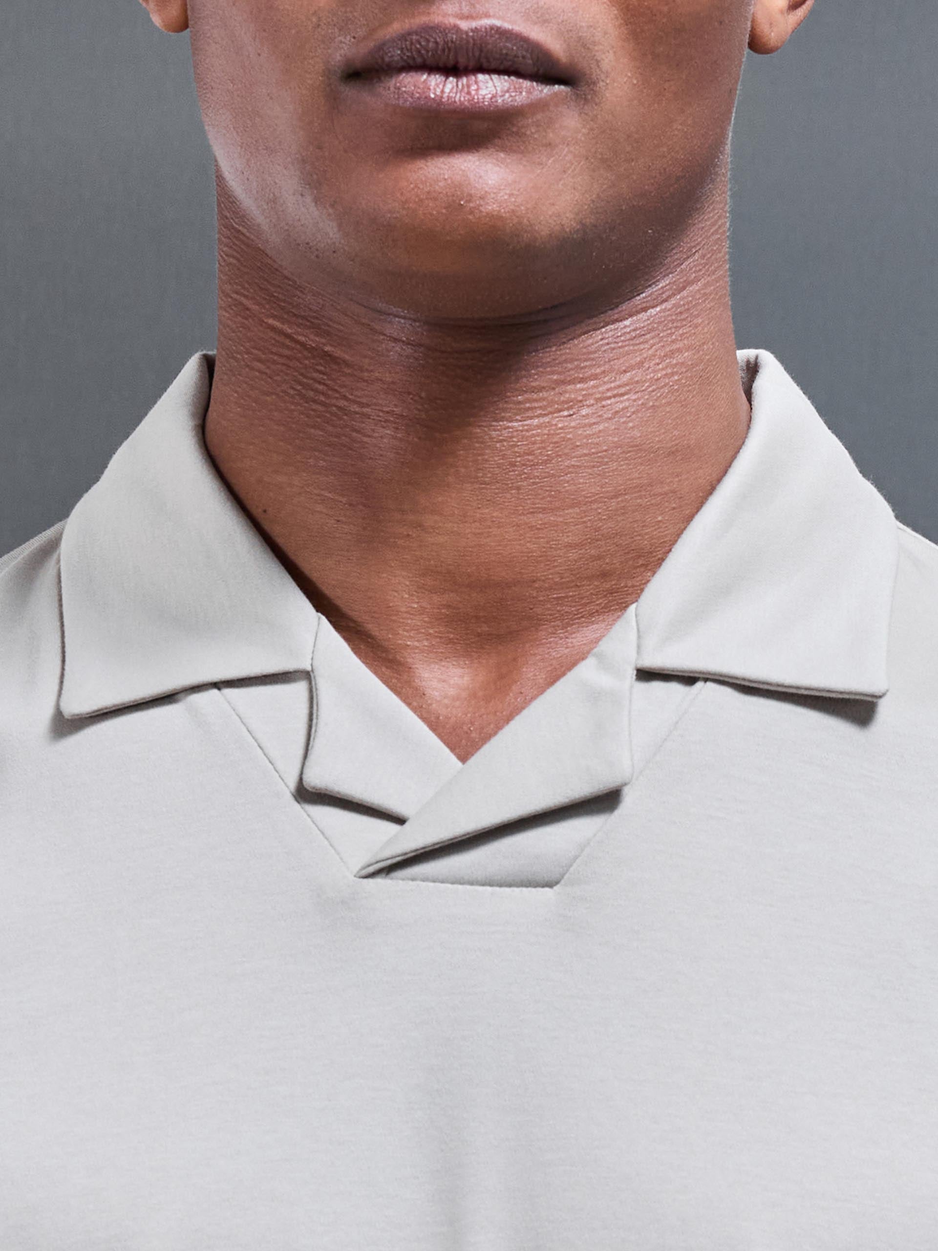 Mercerised Interlock Revere Collar Polo Shirt in Stone
