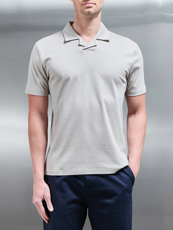 Mercerised Interlock Revere Collar Polo Shirt in Stone