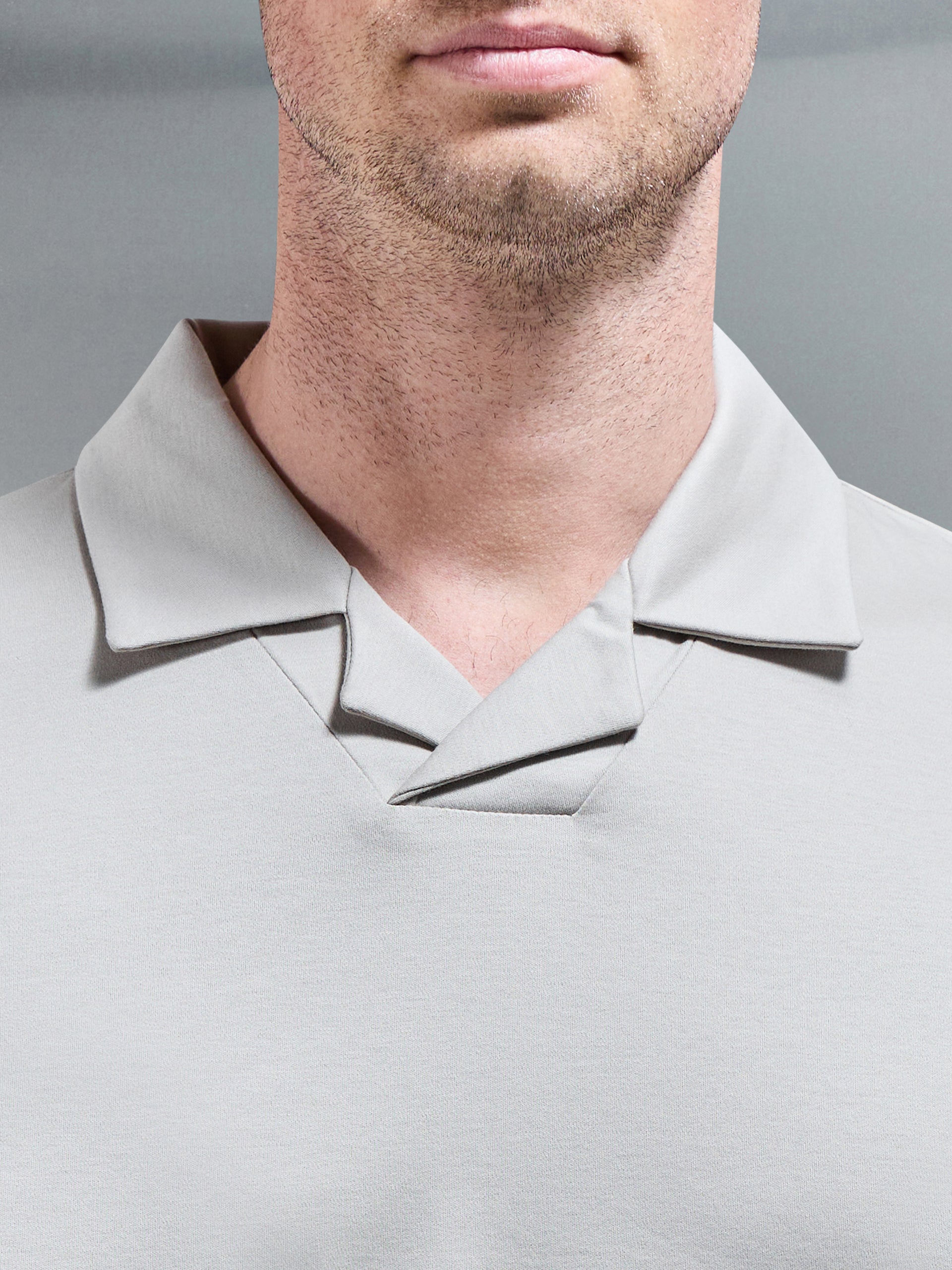 Mercerised Interlock Revere Collar Polo Shirt in Stone
