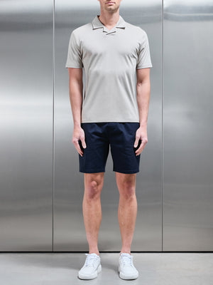 Mercerised Interlock Revere Collar Polo Shirt in Stone