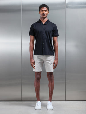 Mercerised Interlock Revere Collar Shirt in Black