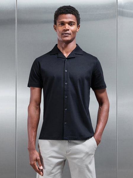 Mercerised Interlock Revere Collar Shirt in Black