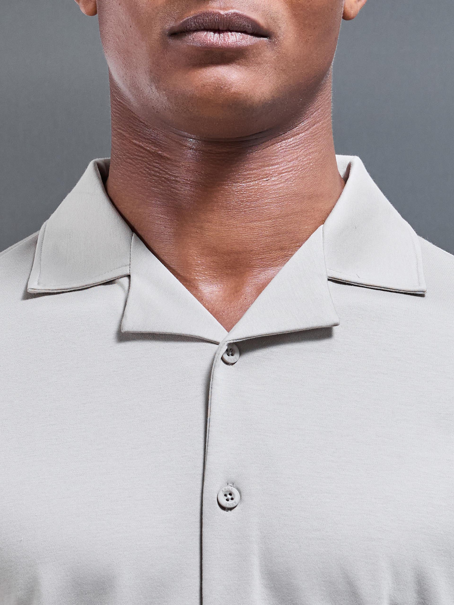 Mercerised Interlock Revere Collar Shirt in Stone