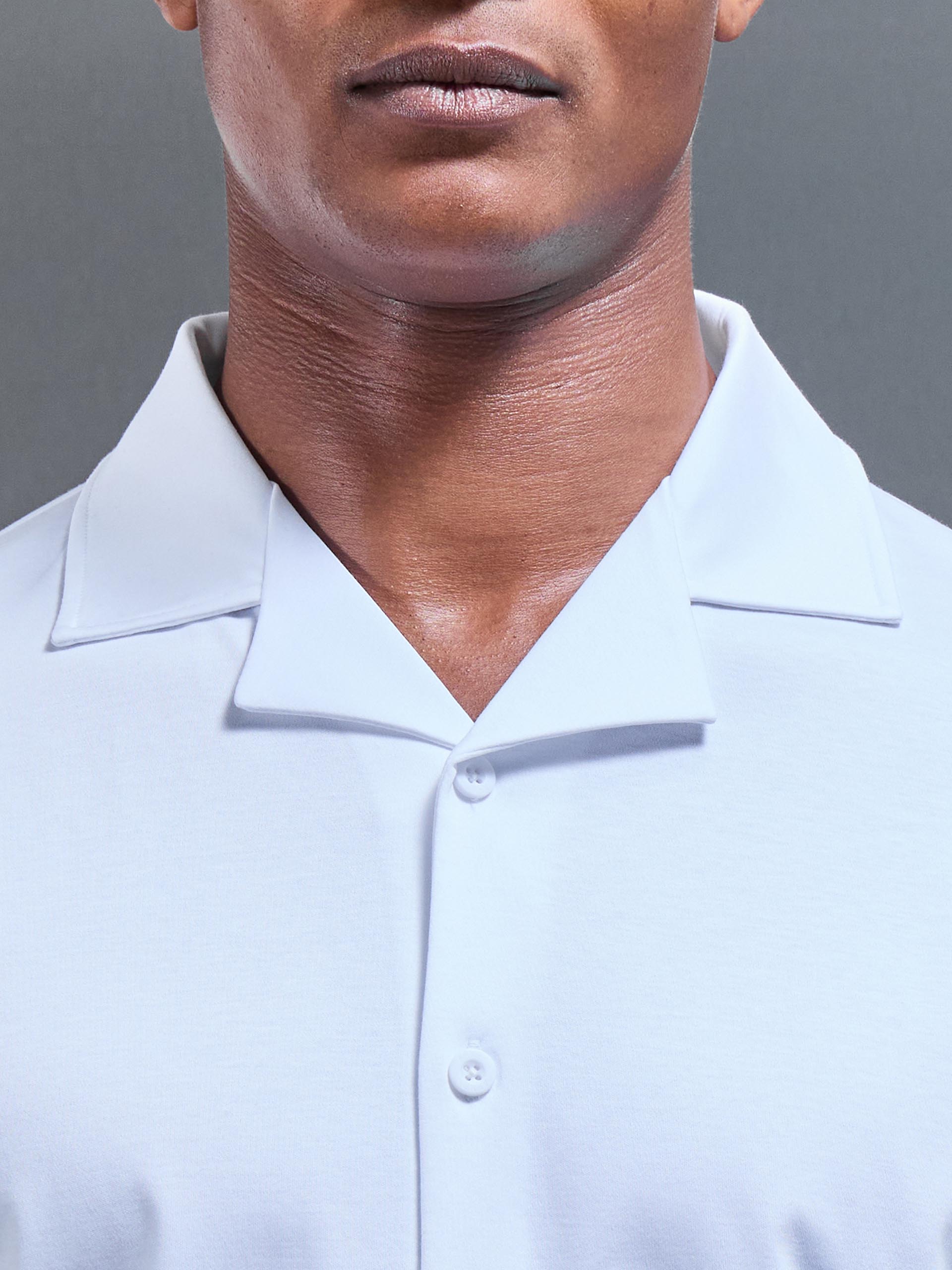 Mercerised Interlock Revere Collar Shirt in White