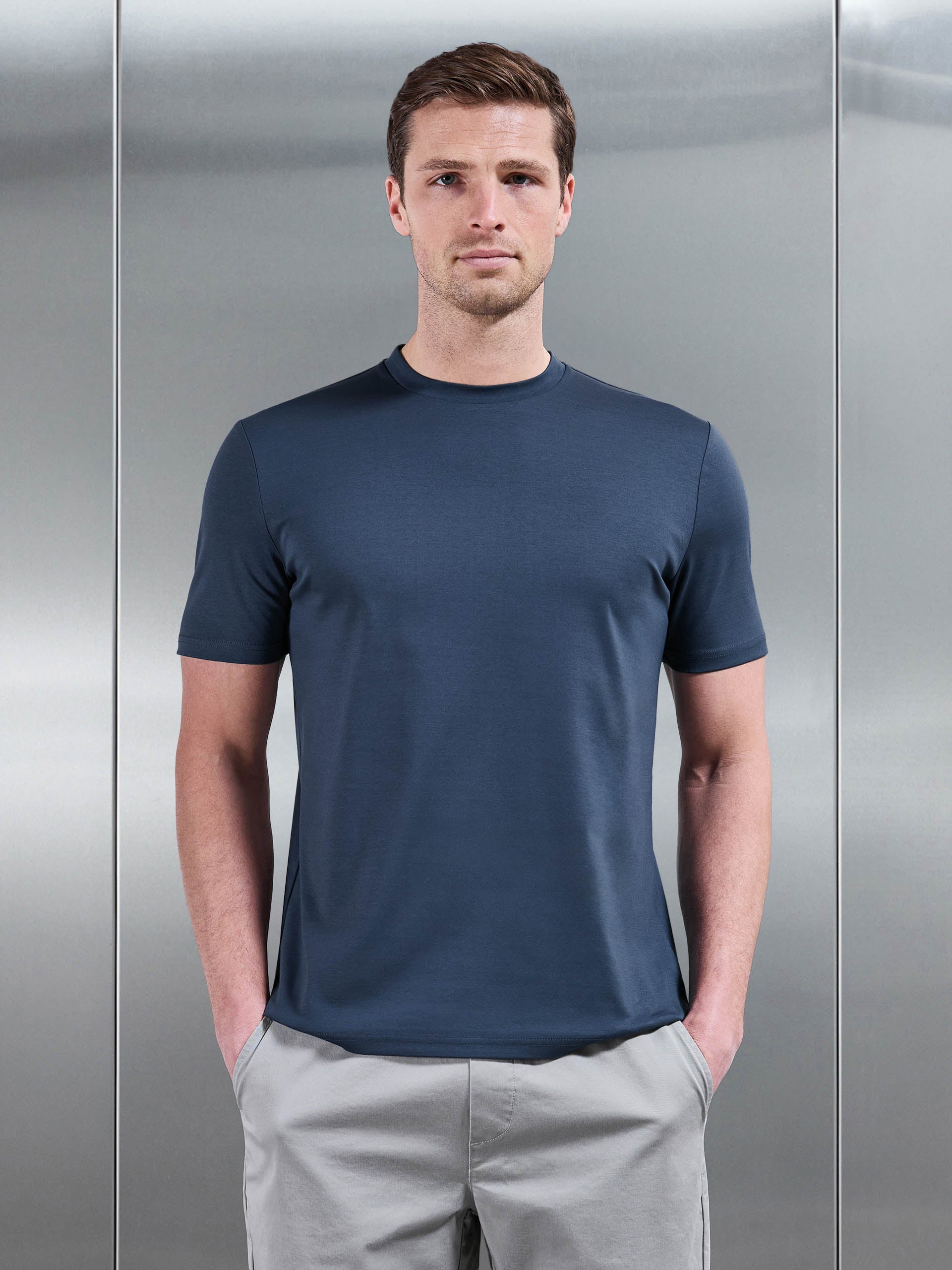 Mercerised Interlock T-Shirt in Steel Blue