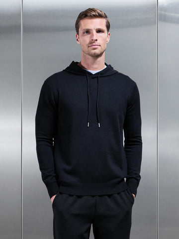 Mercerised Knitted Hoodie in Black