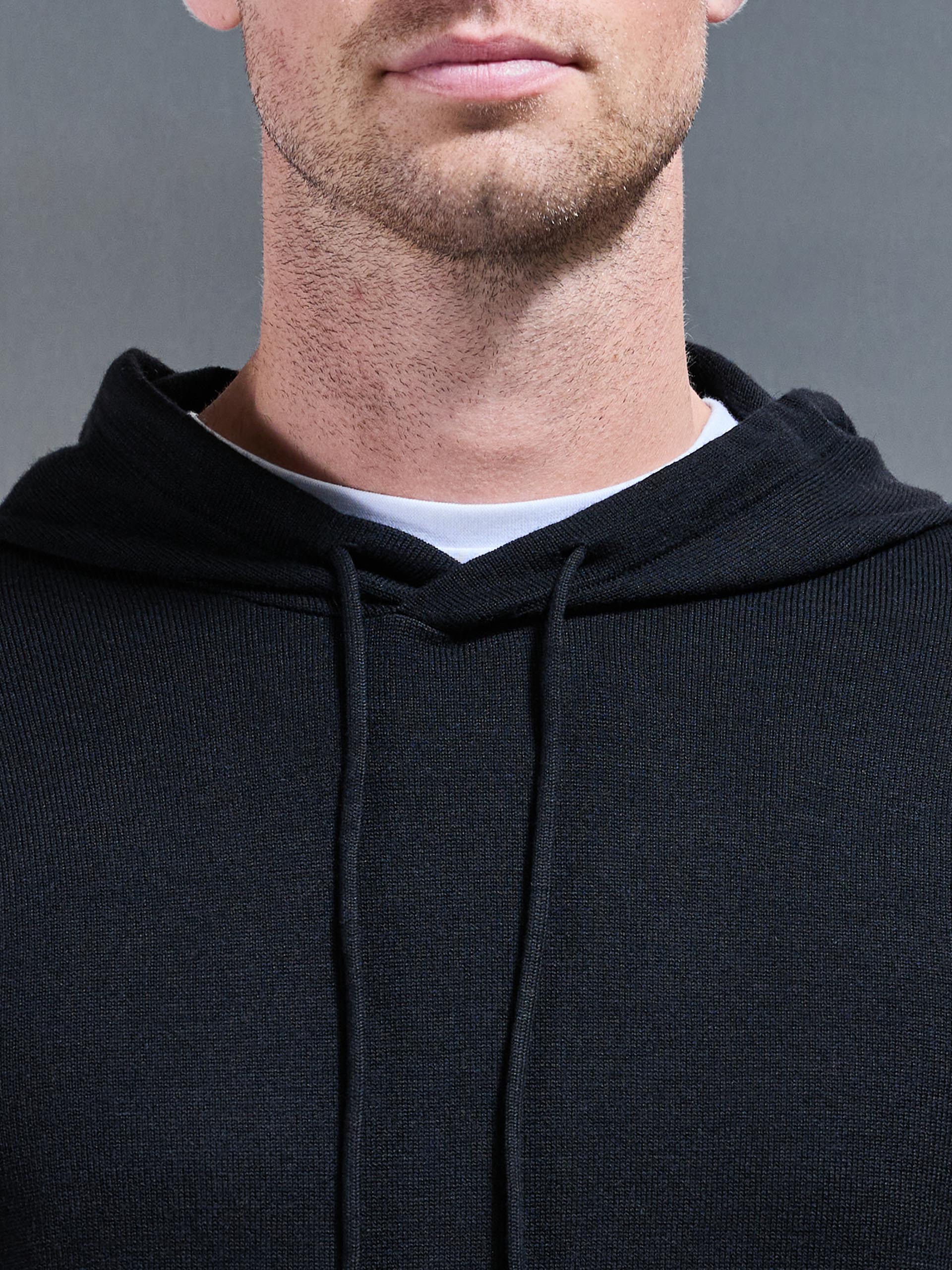 Mercerised Knitted Hoodie in Black