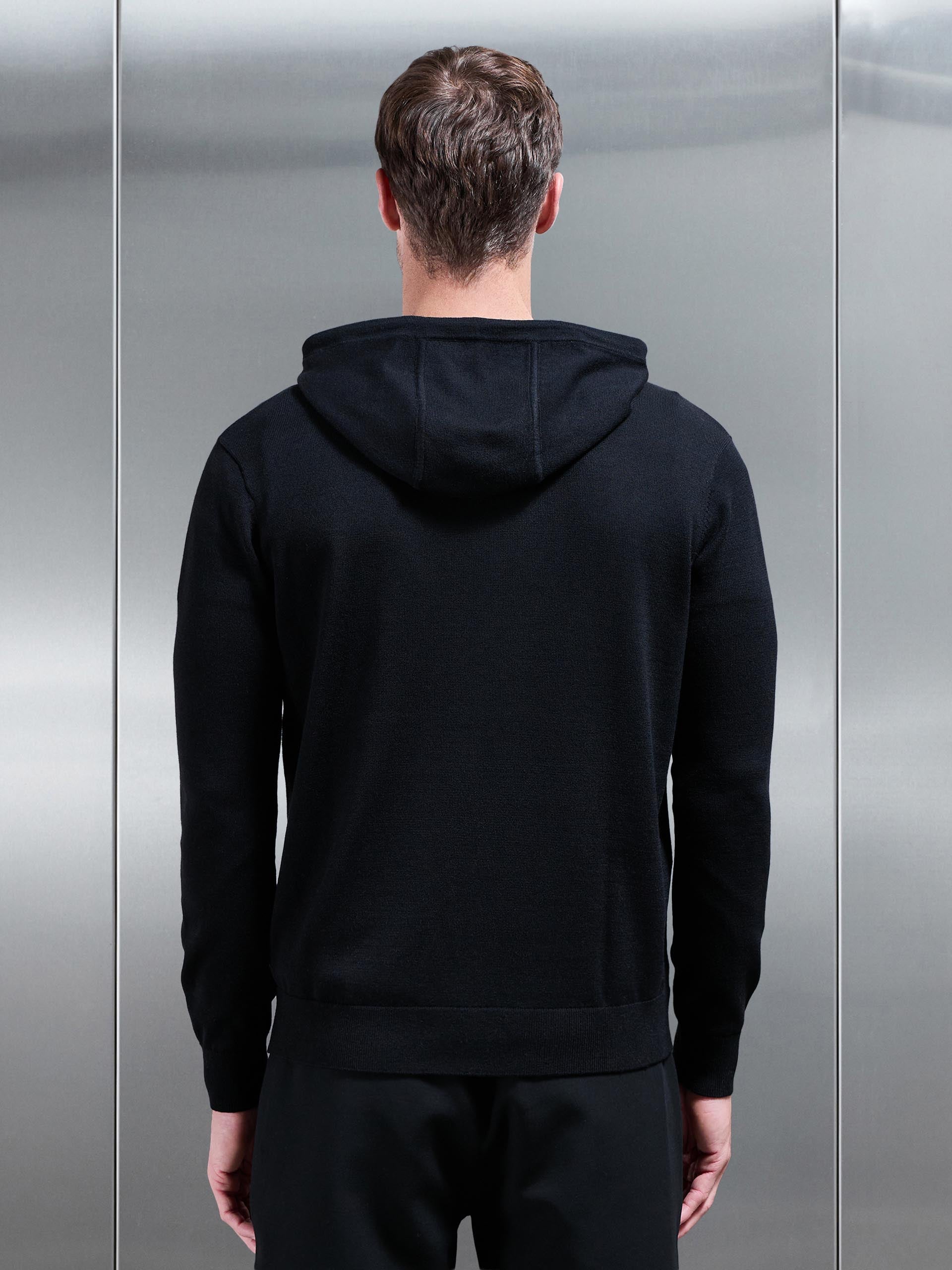 Mercerised Knitted Hoodie in Black